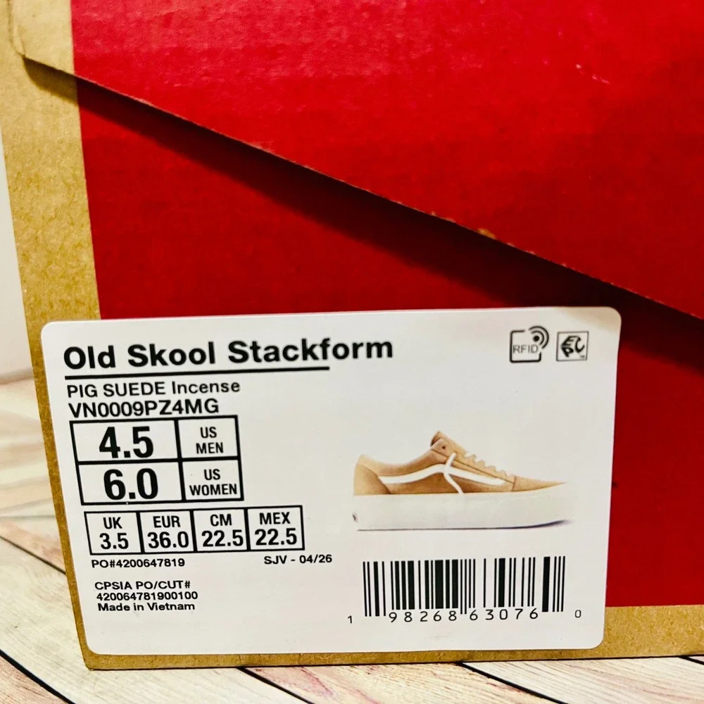 Vans Old Skool Stackform Women 6 Men 4.5 Incense Beige Pig Suede Platform Sneaks